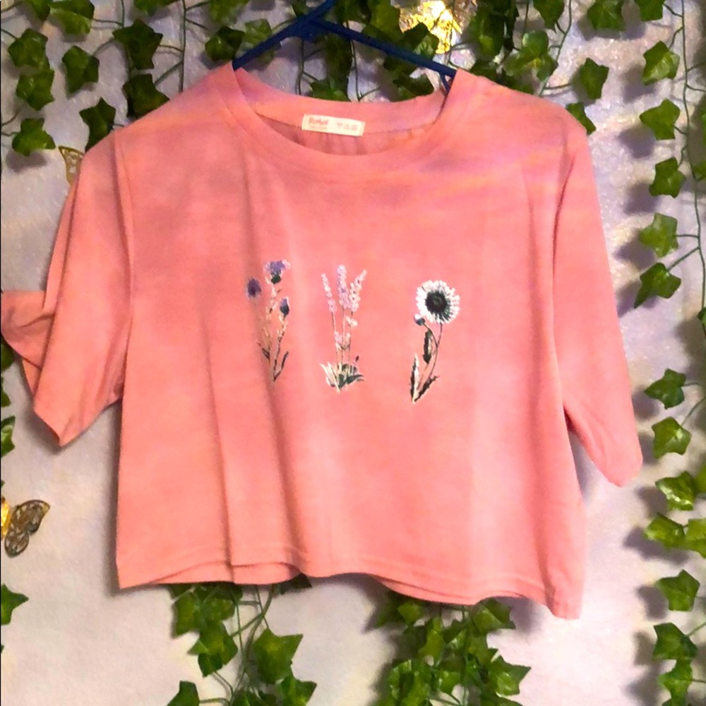 Fake embroidered flower romwe top